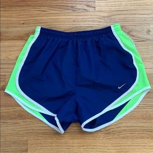 Nike running shorts blue green white w/ green line